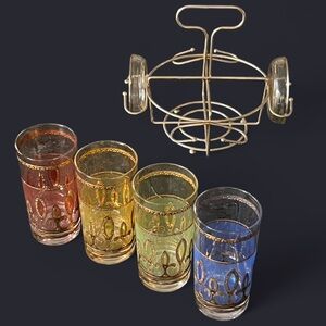 MCM Culver fleur de lis 22 k gold highball cocktail glasses and caddy